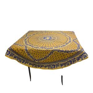 Poupees Yolande 60" Round Tablecloth Cotton Yellow Blue French Country Cottage